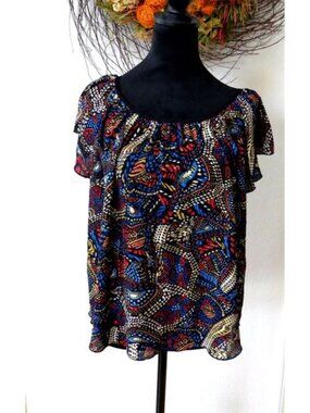 Philosophy by Republic Scoop Neck Flutter Sleeve Blouse Medium NWT